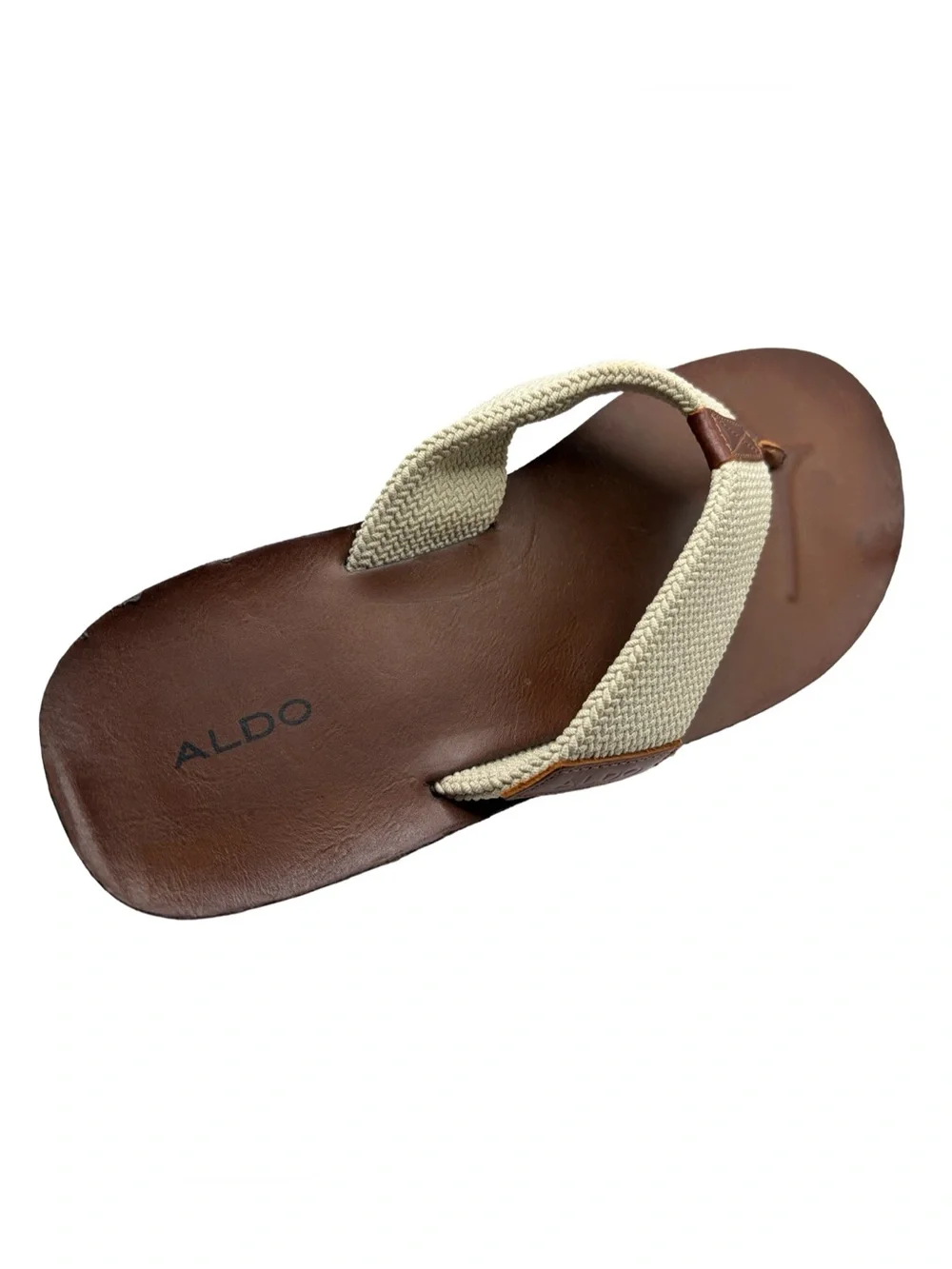 Aldo Brown Leather Footbed with Cream Woven Strap Flip Flops size 12